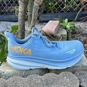 Hoka One One Clifton 9 Wide Men's Running Shoes Blue Orange Size 10.5 (2E Wide)